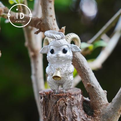 Lamb Pendant in 925 Silver with Onyx Eyes, Fantasy Animal Necklace, Gift for Her or Him, Fairy Jewelry for Birthday or Christmas