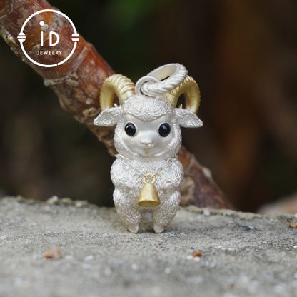 Lamb Pendant in 925 Silver with Onyx Eyes, Fantasy Animal Necklace, Gift for Her or Him, Fairy Jewelry for Birthday or Christmas