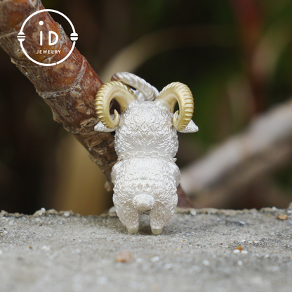 Lamb Pendant in 925 Silver with Onyx Eyes, Fantasy Animal Necklace, Gift for Her or Him, Fairy Jewelry for Birthday or Christmas