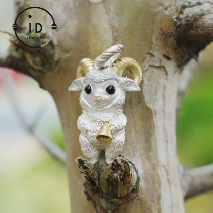 Lamb Pendant in 925 Silver with Onyx Eyes, Fantasy Animal Necklace, Gift for Her or Him, Fairy Jewelry for Birthday or Christmas