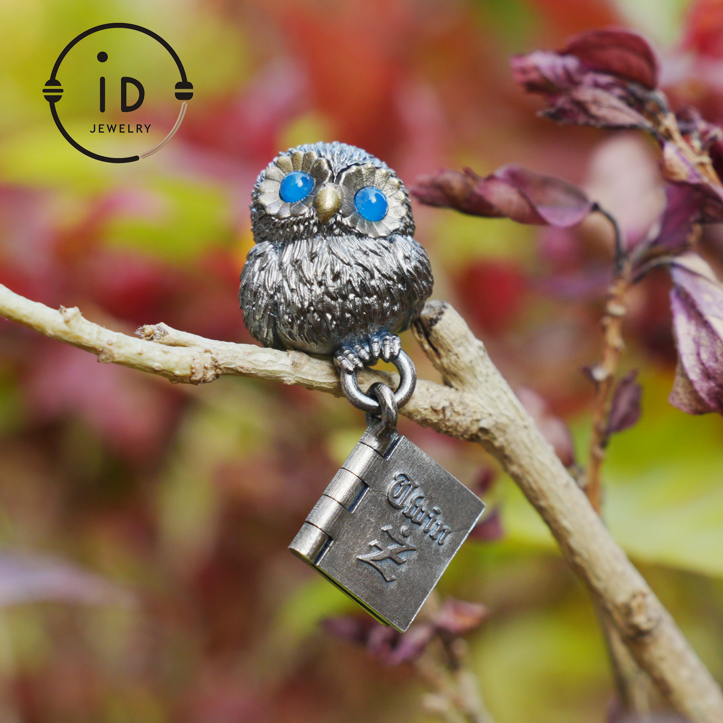 Owl Pendant with Blue Chalcedony in Oxidized 925 Silver Necklace Gothic Totem Jewelry Handmade Gift for Women Men Birthday Christmas