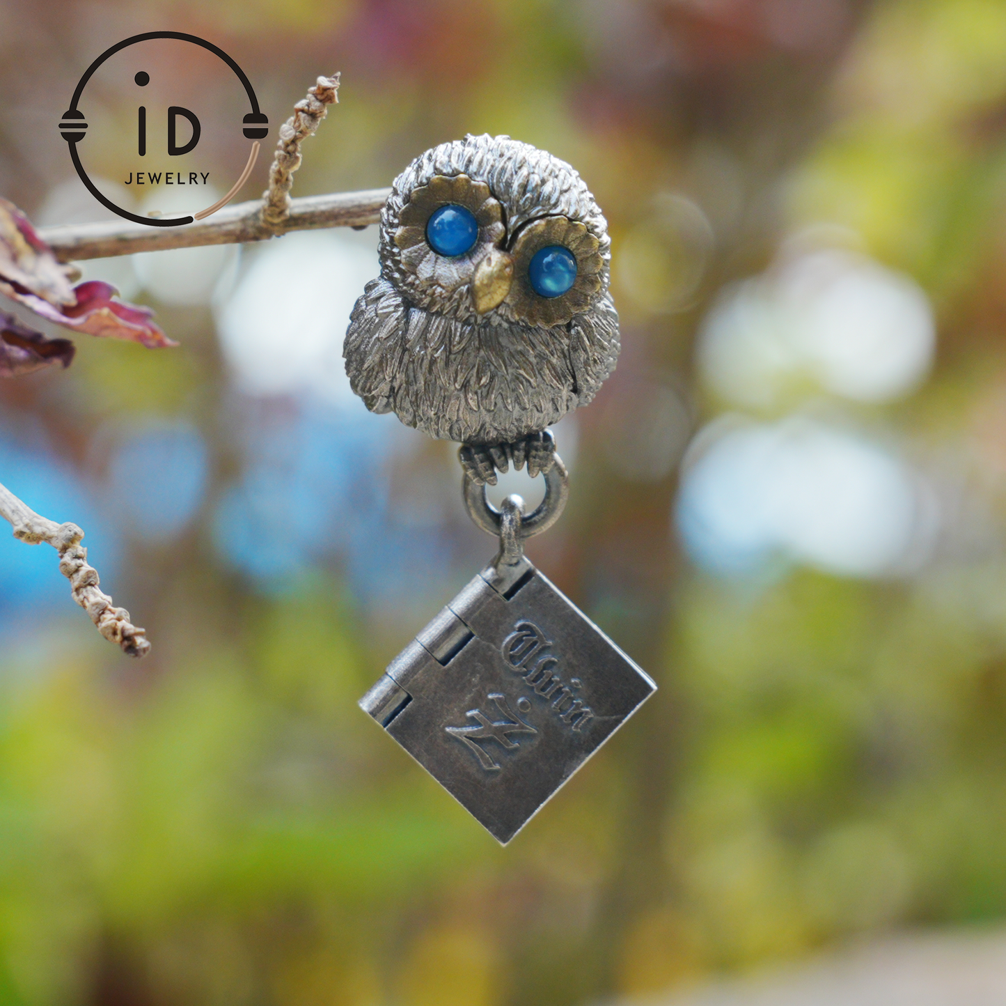 Owl Pendant with Blue Chalcedony in Oxidized 925 Silver Necklace Gothic Totem Jewelry Handmade Gift for Women Men Birthday Christmas