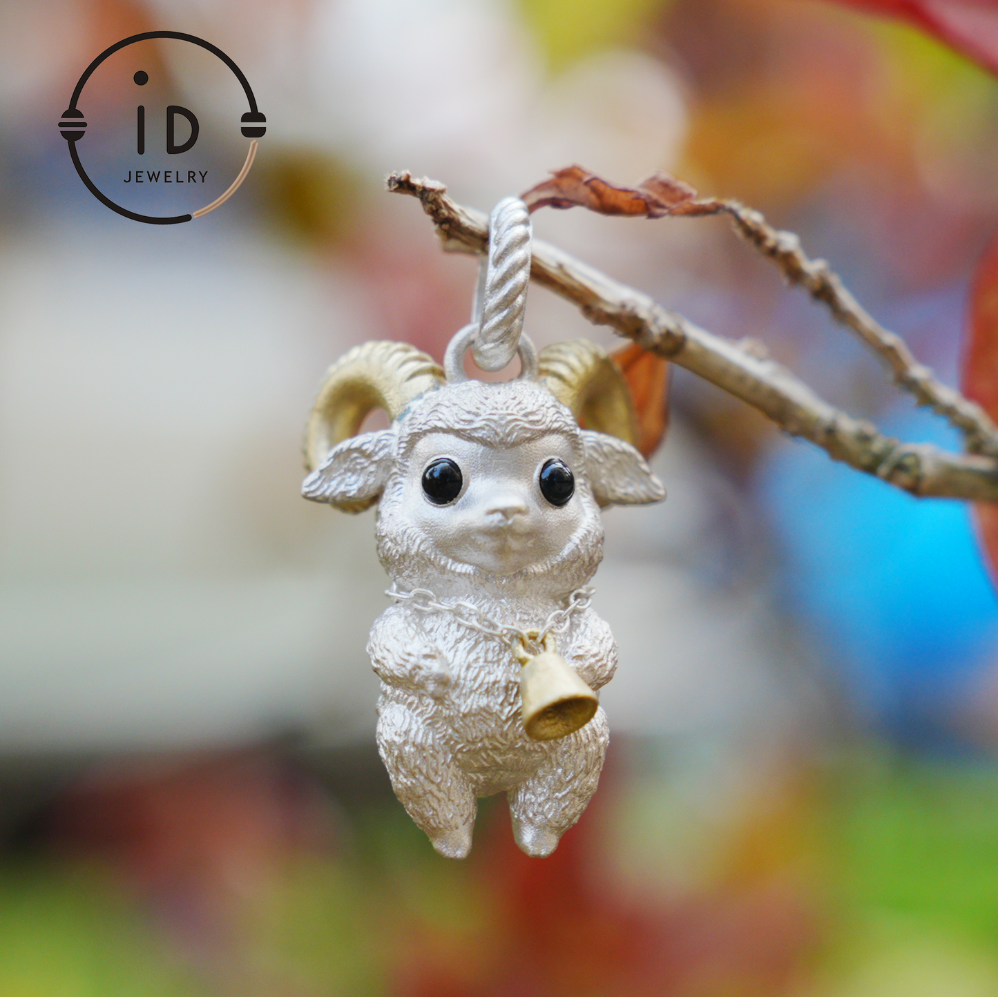 Lamb Pendant in 925 Silver with Onyx Eyes, Fantasy Animal Necklace, Gift for Her or Him, Fairy Jewelry for Birthday or Christmas