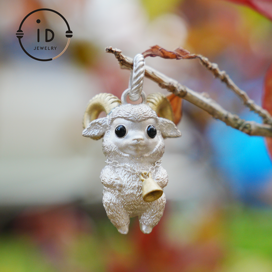 Lamb Pendant in 925 Silver with Onyx Eyes, Fantasy Animal Necklace, Gift for Her or Him, Fairy Jewelry for Birthday or Christmas