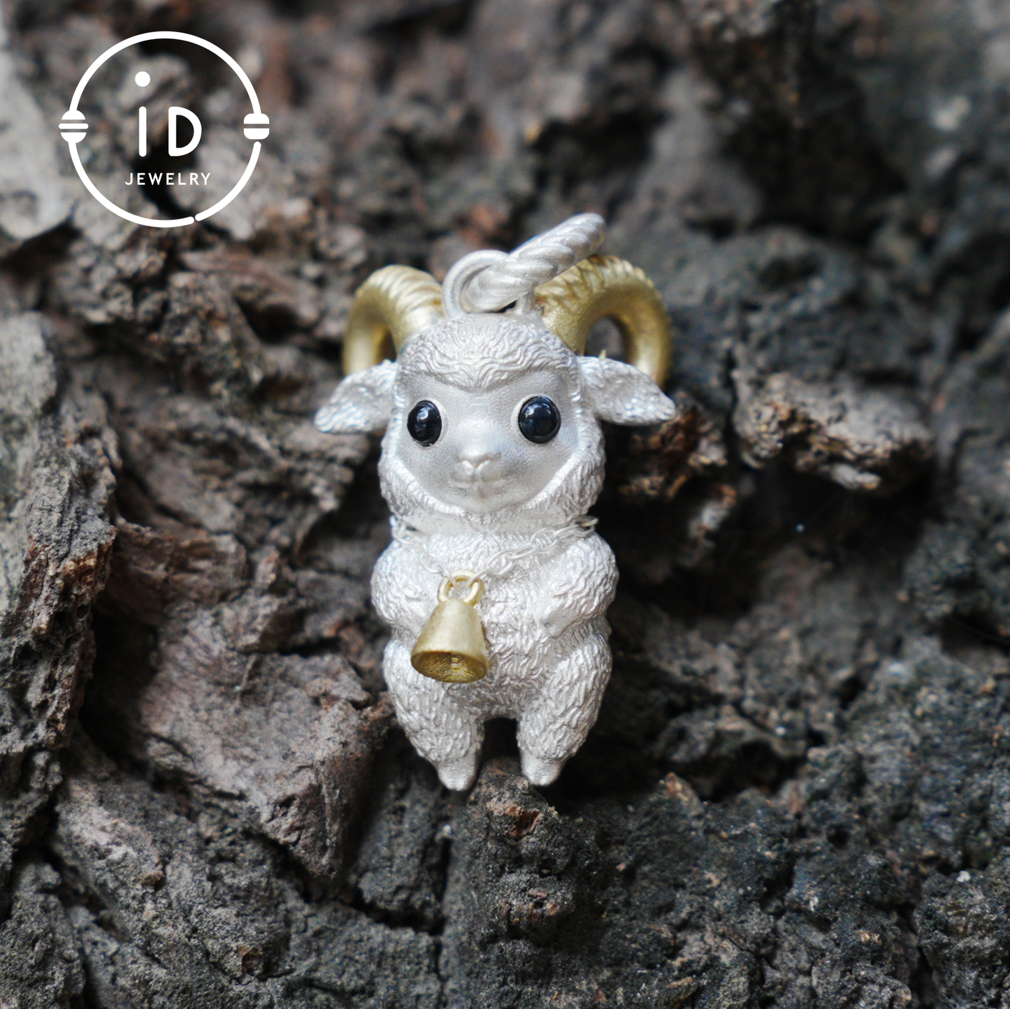 Lamb Pendant in 925 Silver with Onyx Eyes, Fantasy Animal Necklace, Gift for Her or Him, Fairy Jewelry for Birthday or Christmas