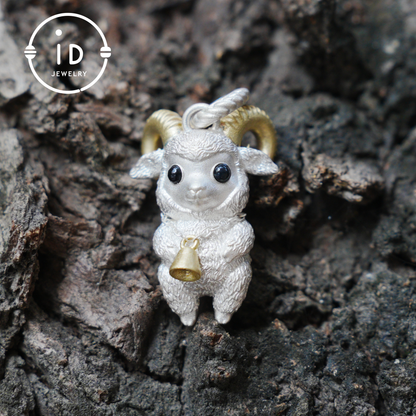 Lamb Pendant in 925 Silver with Onyx Eyes, Fantasy Animal Necklace, Gift for Her or Him, Fairy Jewelry for Birthday or Christmas