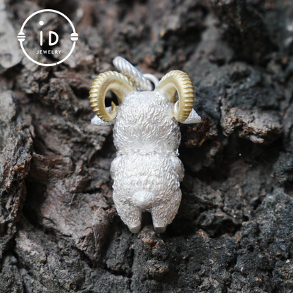 Lamb Pendant in 925 Silver with Onyx Eyes, Fantasy Animal Necklace, Gift for Her or Him, Fairy Jewelry for Birthday or Christmas