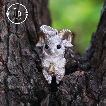 Lamb Pendant in 925 Silver with Onyx Eyes, Fantasy Animal Necklace, Gift for Her or Him, Fairy Jewelry for Birthday or Christmas