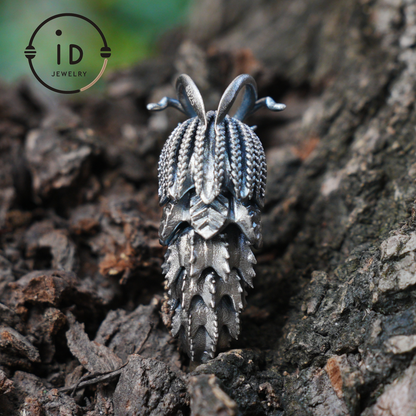 Labradorite Pendant in Silver Insect Form, Handmade Talisman with Movable Body, Gothic Jewelry Gift for Men