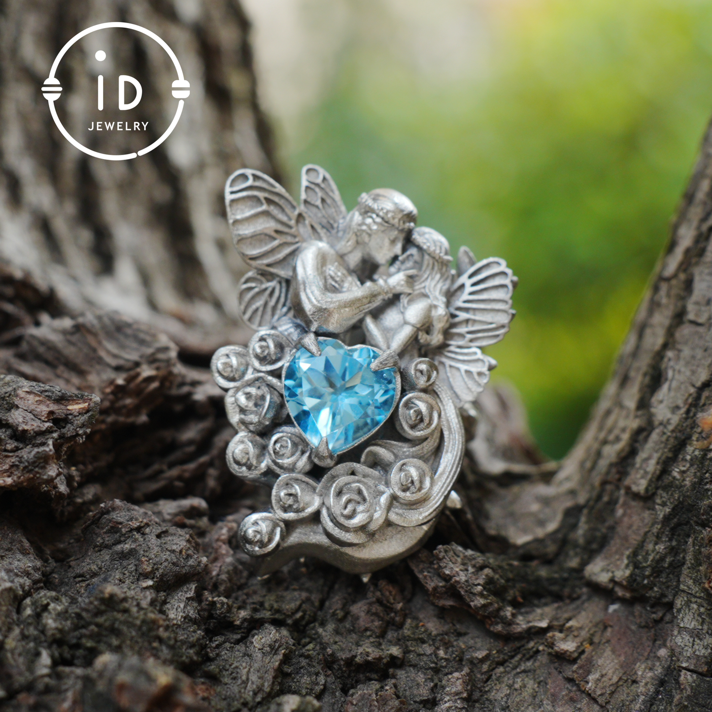 Adjustable Ring with Swiss Blue Topaz in 925 Silver, Oxidized Statement Ring in Gothic Fantasy Style, Handmade Jewelry Gift for Her