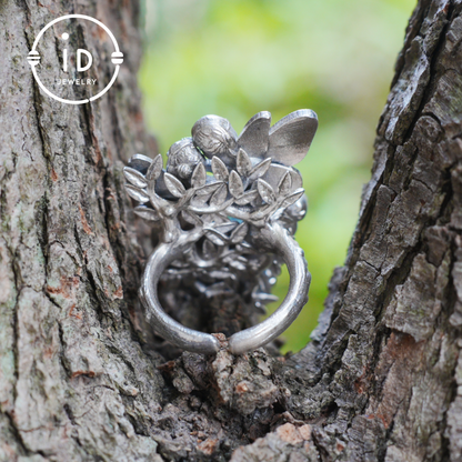 Adjustable Ring with Swiss Blue Topaz in 925 Silver, Oxidized Statement Ring in Gothic Fantasy Style, Handmade Jewelry Gift for Her