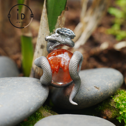 Snake Pendant in 925 Sterling Silver with Lodolith Quartz, Oxidized Gothic Style Amulet Necklace Gift for Him Birthday or Christmas