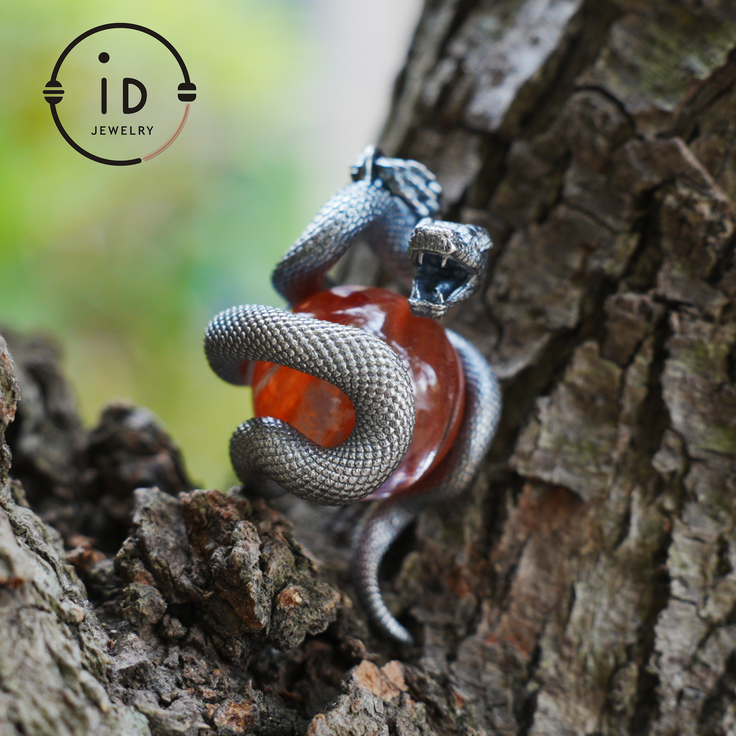 Snake Pendant in 925 Sterling Silver with Lodolith Quartz, Oxidized Gothic Style Amulet Necklace Gift for Him Birthday or Christmas