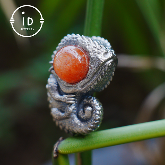 Sunstone Silver Pendant Chameleon Totem Necklace Handmade Gothic Jewelry Reptile Amulet Protective Talisman Gift for Him Her Boho Style