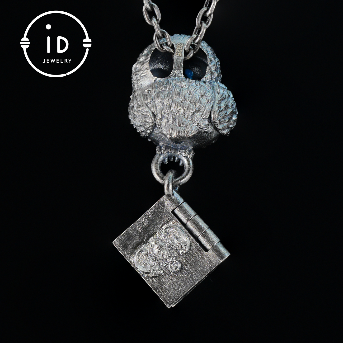 Owl Pendant with Blue Chalcedony in Oxidized 925 Silver Necklace Gothic Totem Jewelry Handmade Gift for Women Men Birthday Christmas