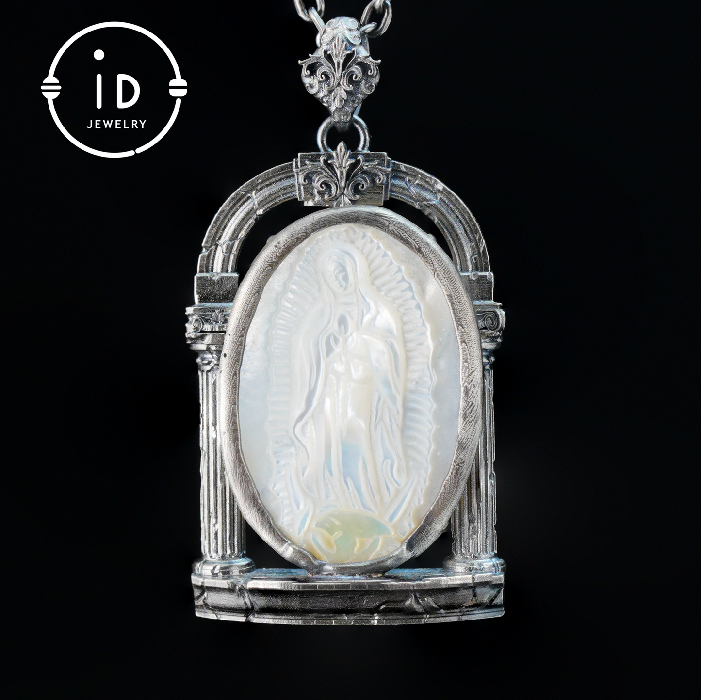 Hand Carved Shell Cameo Pendant in Oxidized 925 Silver, Vintage Style Relief Necklace with Female Figure, Spiritual Gift for Her