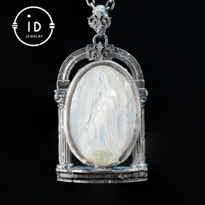 Hand Carved Shell Cameo Pendant in Oxidized 925 Silver, Vintage Style Relief Necklace with Female Figure, Spiritual Gift for Her