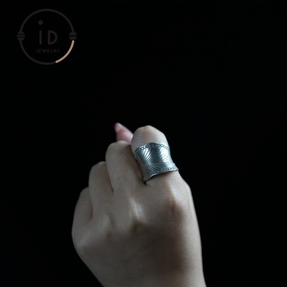 Handmade Vintage Silver Ring – Boho Wide Band Ring – Adjustable Ethnic Jewelry