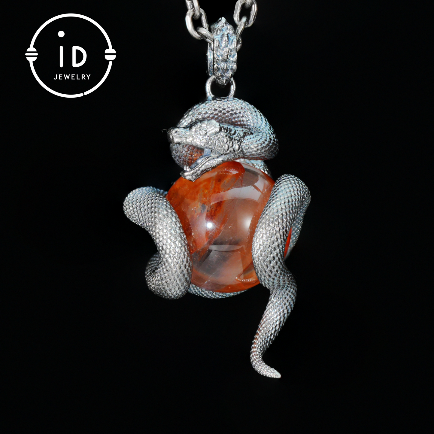 Snake Pendant in 925 Sterling Silver with Lodolith Quartz, Oxidized Gothic Style Amulet Necklace Gift for Him Birthday or Christmas