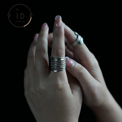 Handmade Silver Ring, Multilayer Boho Ring, Adjustable Minimalist Unisex Ring, Vintage Statement Jewelry