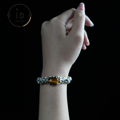 Handmade Open Cuff Torque Bracelet Silver Jewelry | Protective Amulet Bracelet | Vintage Nature Style