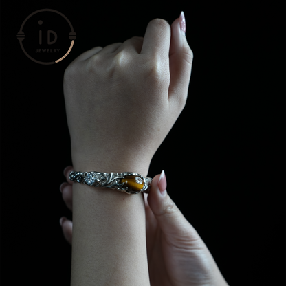 Handmade Open Cuff Torque Bracelet Silver Jewelry | Protective Amulet Bracelet | Vintage Nature Style