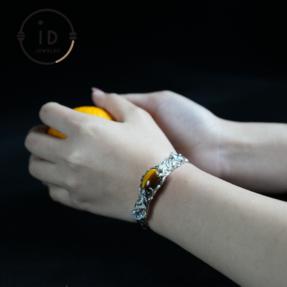 Handmade Open Cuff Torque Bracelet Silver Jewelry | Protective Amulet Bracelet | Vintage Nature Style