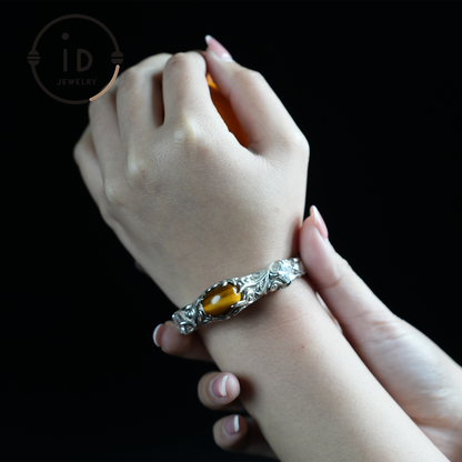 Handmade Open Cuff Torque Bracelet Silver Jewelry | Protective Amulet Bracelet | Vintage Nature Style