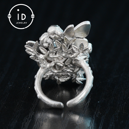 Adjustable Ring with Swiss Blue Topaz in 925 Silver, Oxidized Statement Ring in Gothic Fantasy Style, Handmade Jewelry Gift for Her