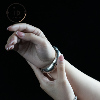 Handmade Hammered Silver Cuff Bracelet – Adjustable Metal Bangle – Natural and Organic Style