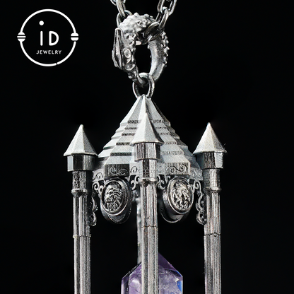 Architectural Amethyst Pendant｜Natural Crystal Wrapped in Silver Columns｜Focus Symbol for the Soul｜Mystical Gothic Gift for Her