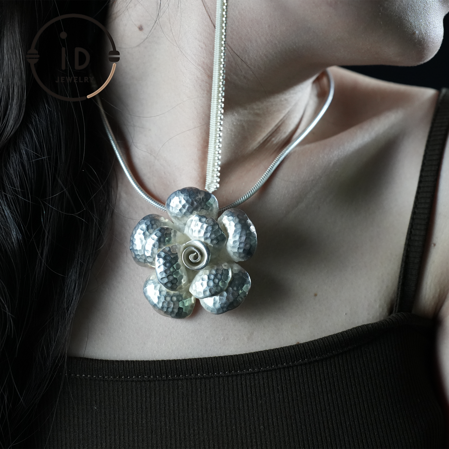 Handmade Silver Flower Necklace,Flower Design Jewelry,Gifts for Her