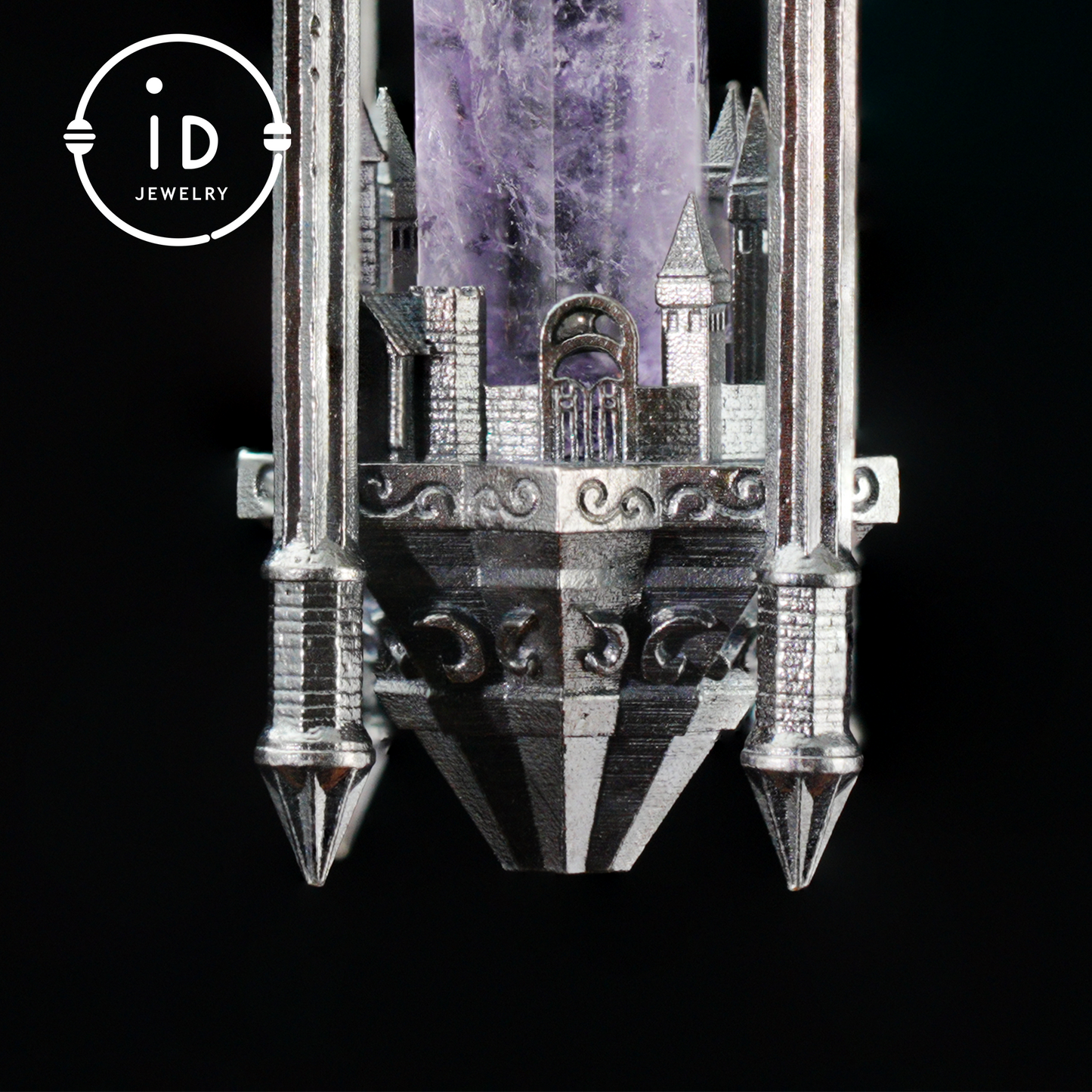Architectural Amethyst Pendant｜Natural Crystal Wrapped in Silver Columns｜Focus Symbol for the Soul｜Mystical Gothic Gift for Her