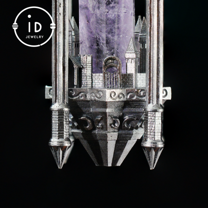 Architectural Amethyst Pendant｜Natural Crystal Wrapped in Silver Columns｜Focus Symbol for the Soul｜Mystical Gothic Gift for Her