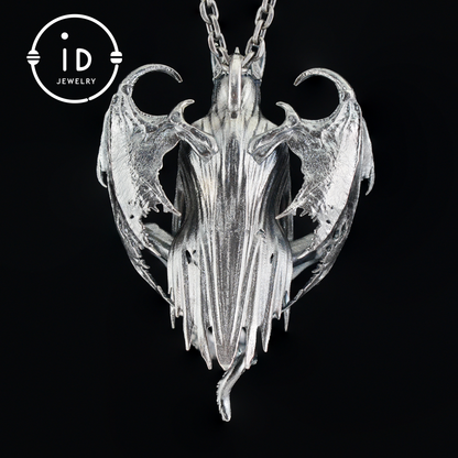 Gothic pendant with ghost crystal in oxidized 925 silver totem design gift for her statement necklace birthday