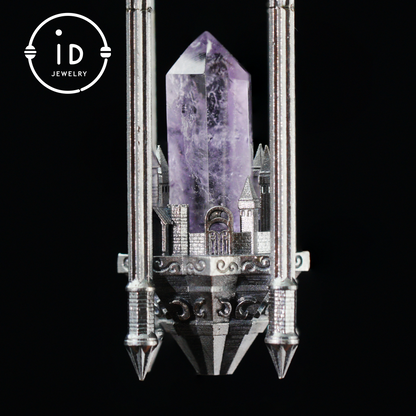 Architectural Amethyst Pendant｜Natural Crystal Wrapped in Silver Columns｜Focus Symbol for the Soul｜Mystical Gothic Gift for Her