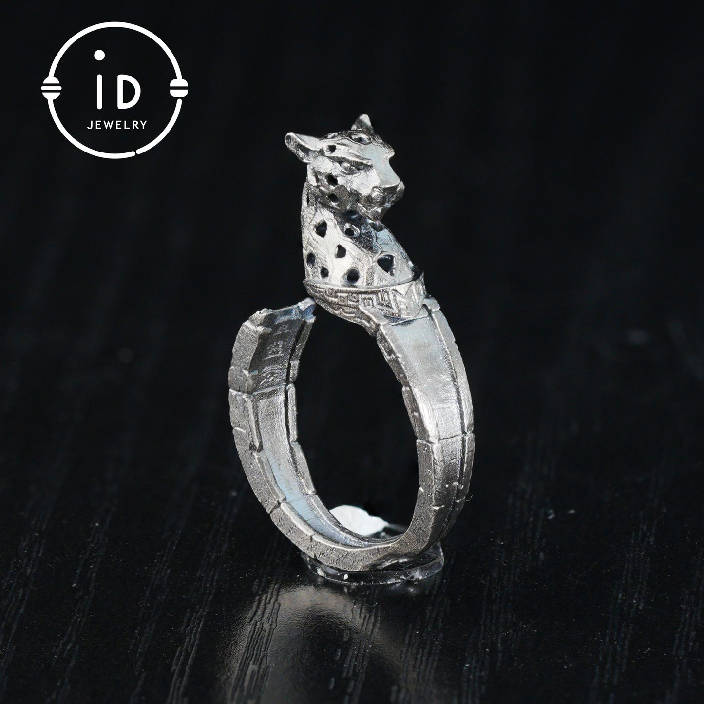 Adjustable Leopard Ring in Oxidized 925 Sterling Silver, Gothic Animal Head Statement Ring Gift for Her