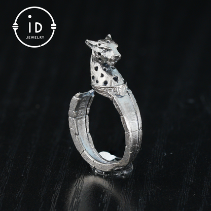 Adjustable Leopard Ring in Oxidized 925 Sterling Silver, Gothic Animal Head Statement Ring Gift for Her