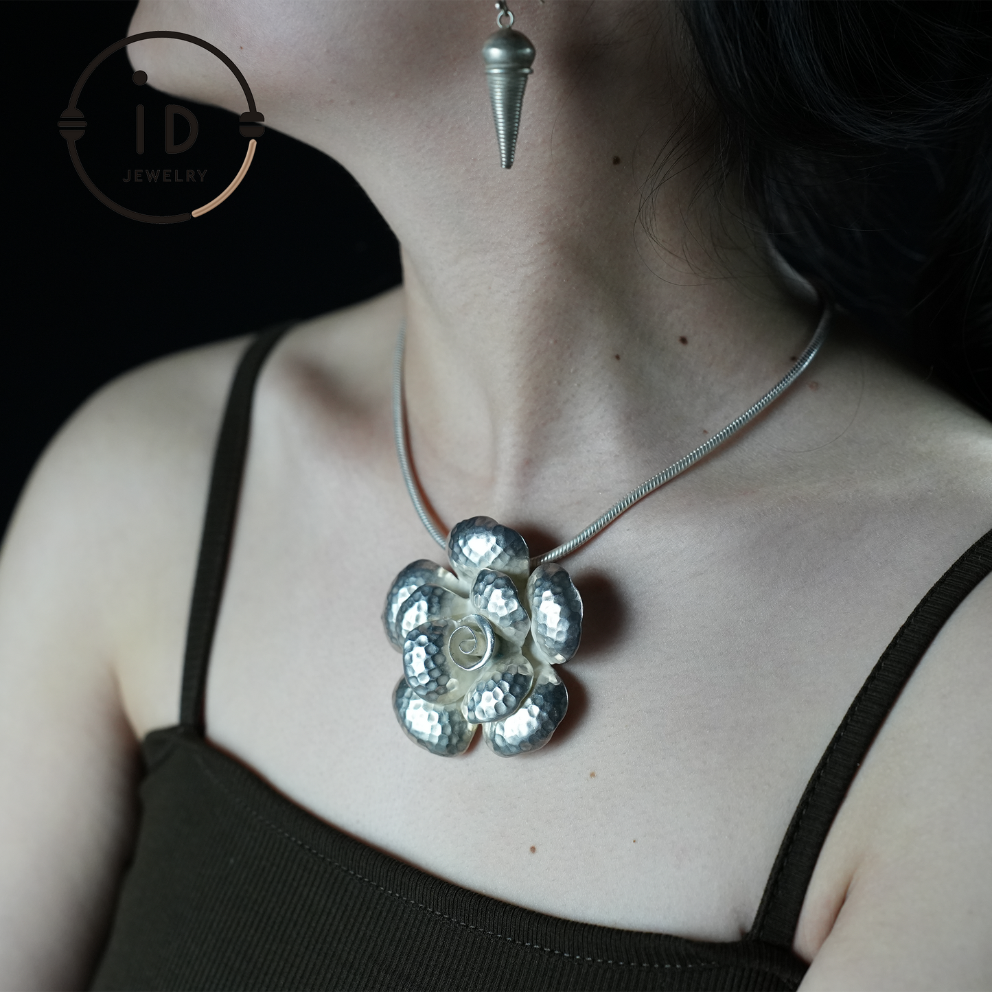 Handmade Silver Flower Necklace,Flower Design Jewelry,Gifts for Her