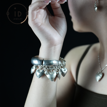 Handmade Hammered Silver Cuff Bracelet – Adjustable Metal Bangle – Natural and Organic Style