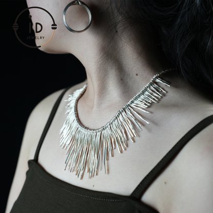 Handmade Boho Necklace, Fringe Necklace, Ethnic Jewelry, Statement Silver Necklace, Vintage Boho Necklace, Festival Jewelry, Gift for Her