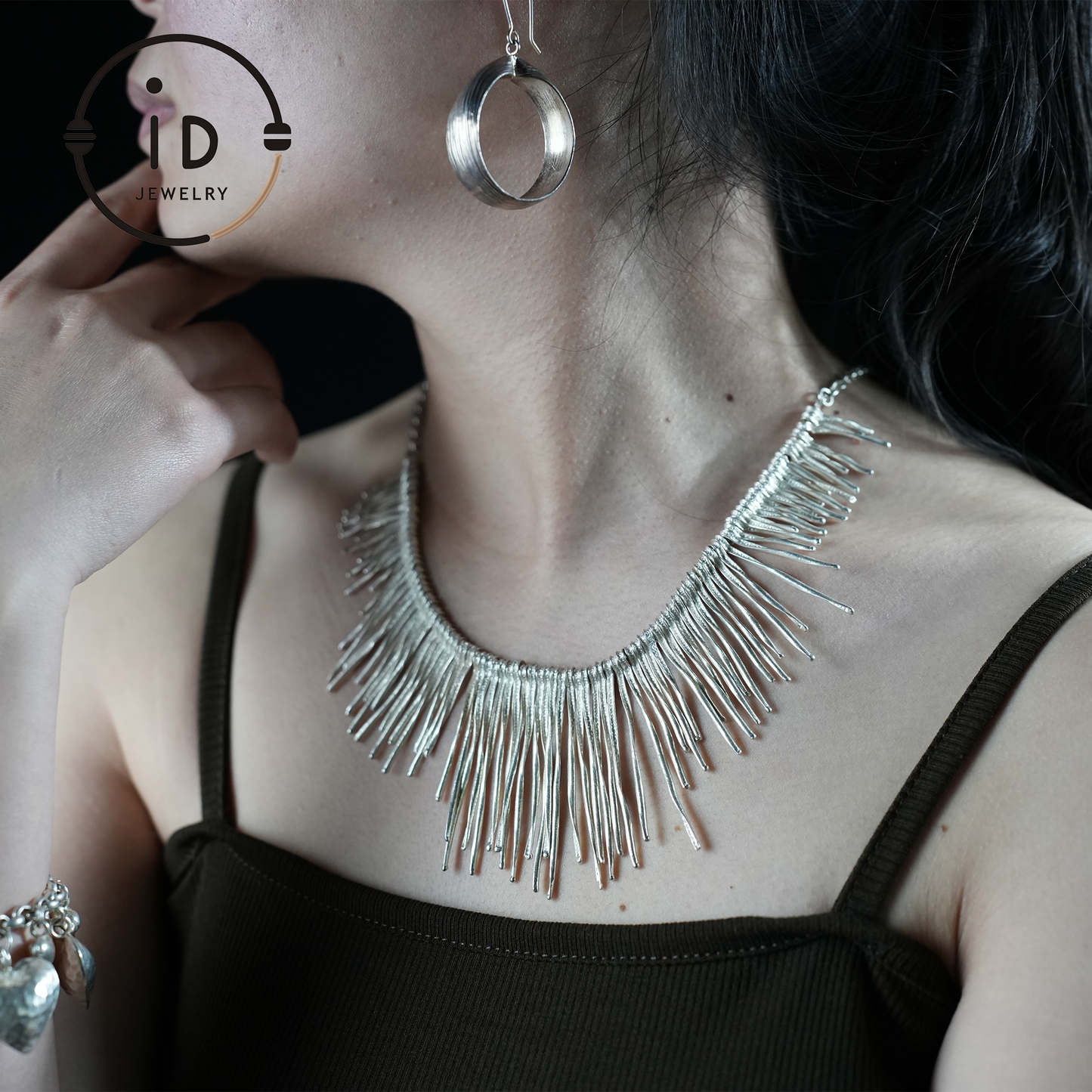 Handmade Boho Necklace, Fringe Necklace, Ethnic Jewelry, Statement Silver Necklace, Vintage Boho Necklace, Festival Jewelry, Gift for Her