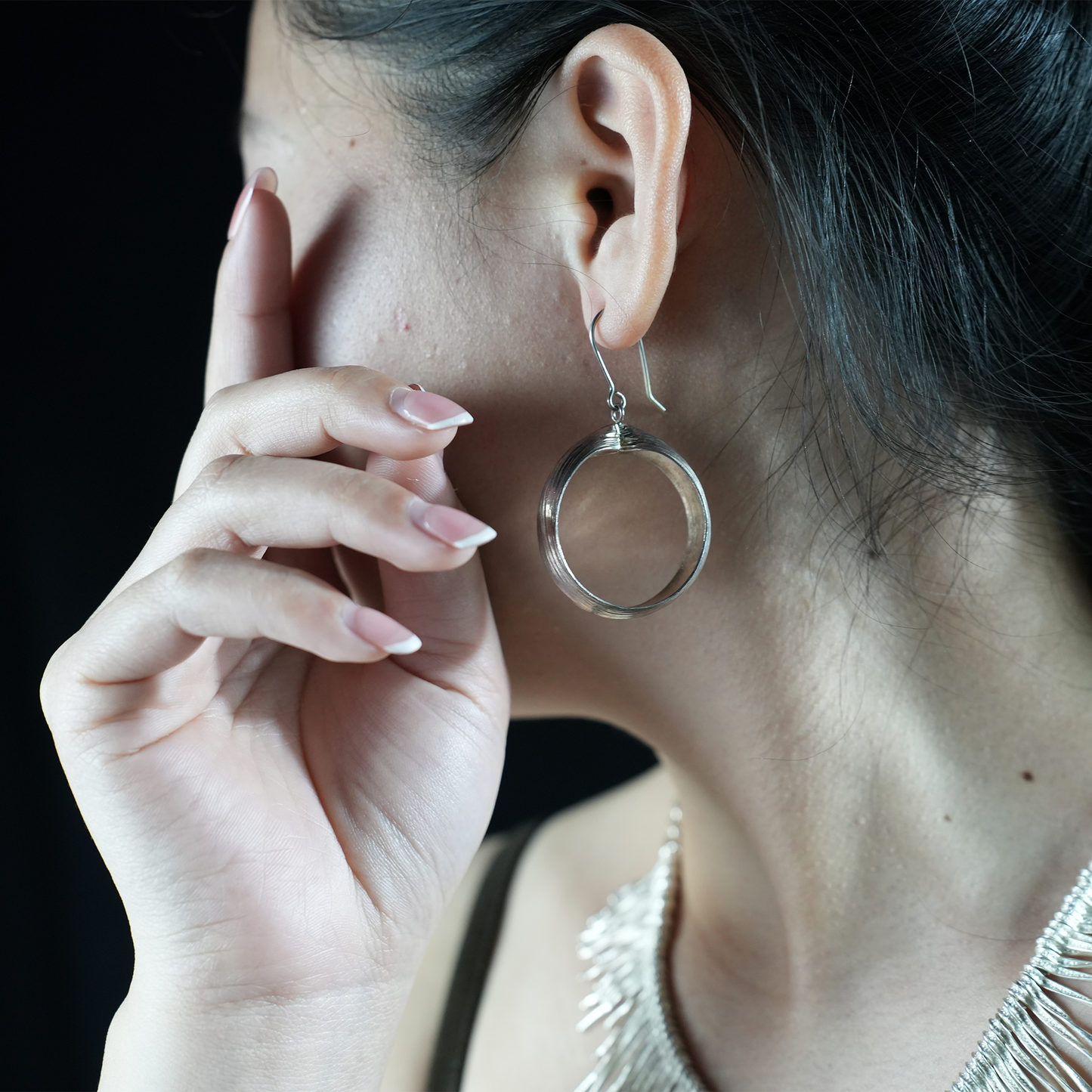 Handmade Silver Earrings - Organic Shape, Minimalist Jewelry, Elegant Boho Style