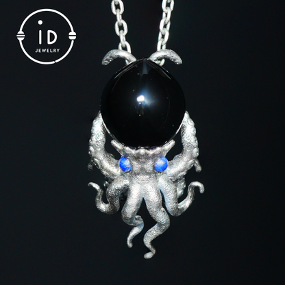 Gothic pendant with black obsidian and lapis lazuli made of 925 silver in totem style for women gift birthday necklace