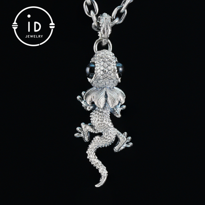 Lizard Pendant in 925 Sterling Silver with Textured Finish, Reptile Totem Vintage Necklace, Unisex Animal Jewelry Gift for Men and Women