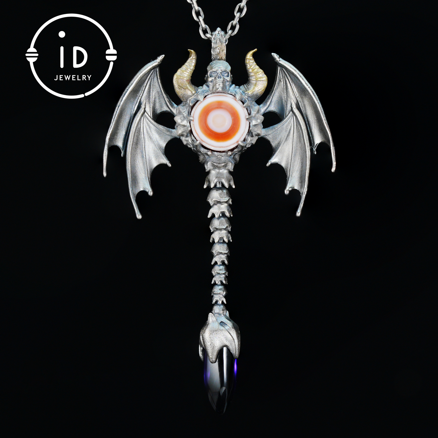 Gothic Totem Pendant | Amethyst Drop & Opal Eye | Handmade 925 Silver & Brass Necklace for Him
