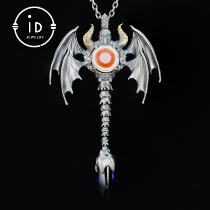 Gothic Totem Pendant | Amethyst Drop & Opal Eye | Handmade 925 Silver & Brass Necklace for Him