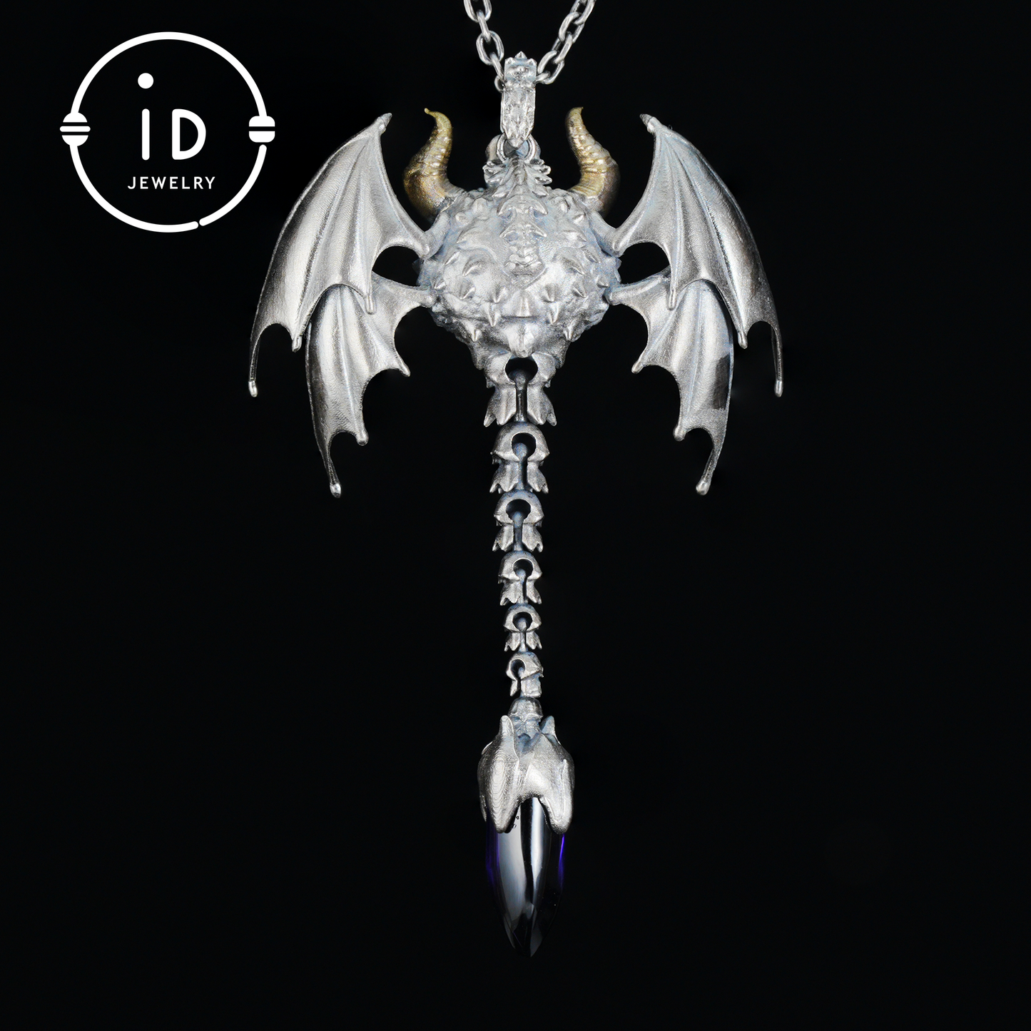 Gothic Totem Pendant | Amethyst Drop & Opal Eye | Handmade 925 Silver & Brass Necklace for Him