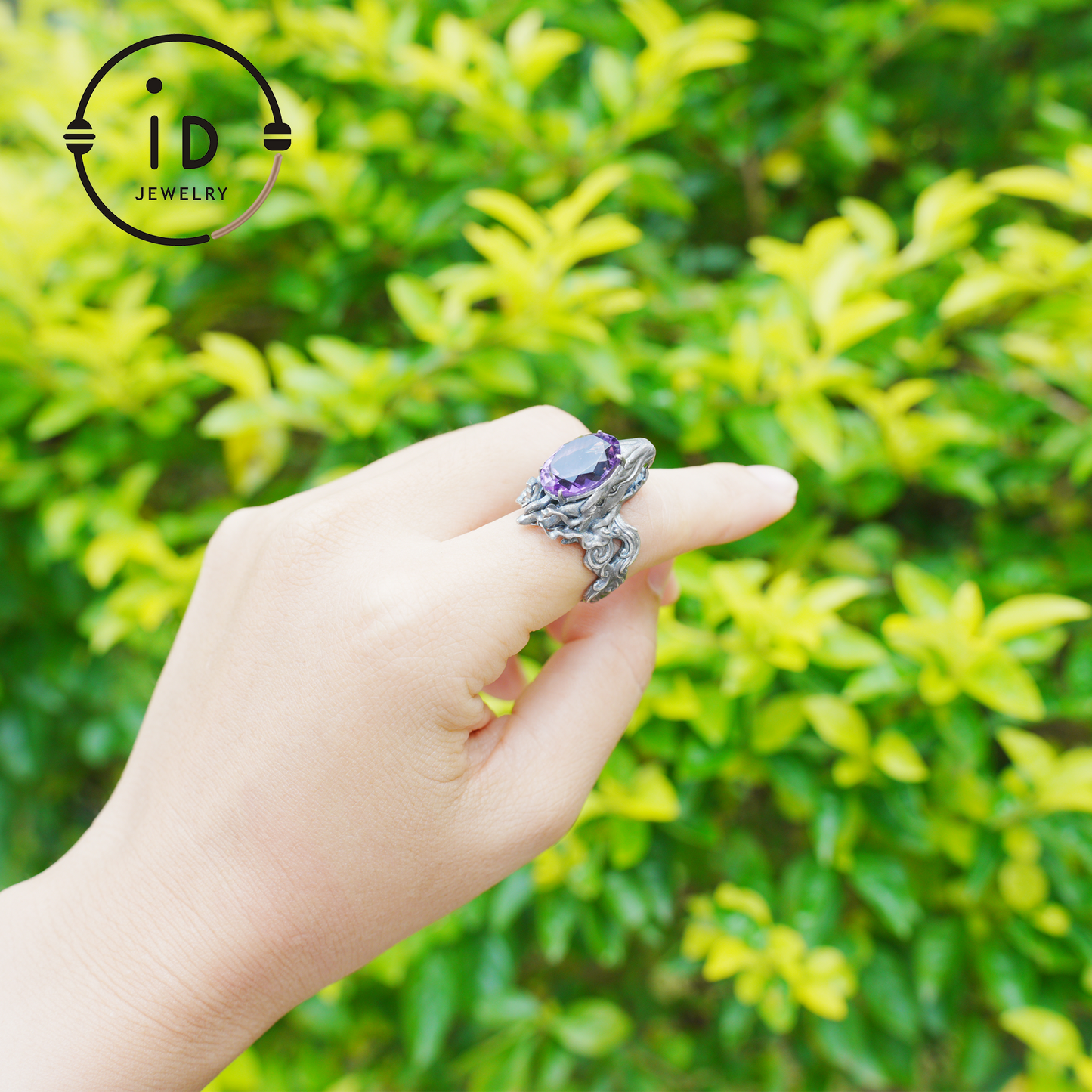 Large Amethyst Ring in 925 Sterling Silver with Dragon Head, Gothic Totem Style, Gift for Men or Fantasy Jewelry Lovers