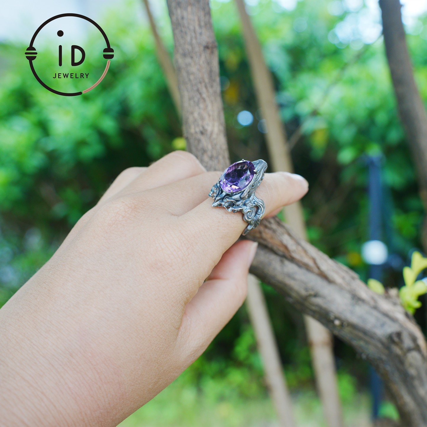 Large Amethyst Ring in 925 Sterling Silver with Dragon Head, Gothic Totem Style, Gift for Men or Fantasy Jewelry Lovers